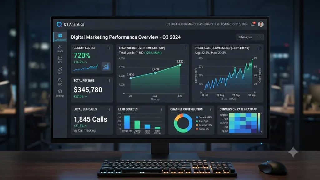 Digital marketing performance dashboard Driving Local Lead Generation for service business in Lexington SC.